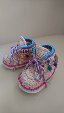 Detské topánky - Háčkované topánočky ,, etno,, SKLADOM - 9764092_