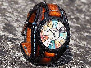 Náramky - Hnedočierny kožený remienok, dámske hodinky, unisex hodinky II - 9770530_