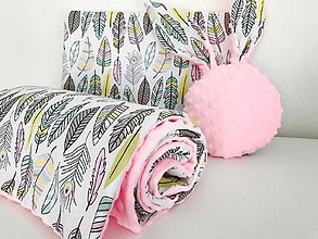 Detský textil - detska deka a vankus minky ruzova pastelove pierka - 9777346_