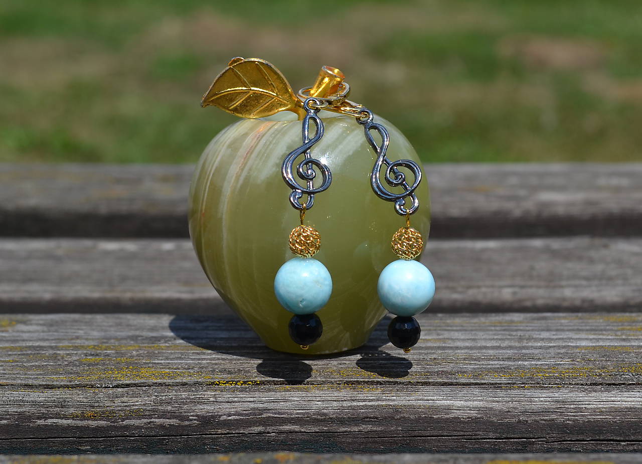 Larimar a Turmalín náušnice Ag