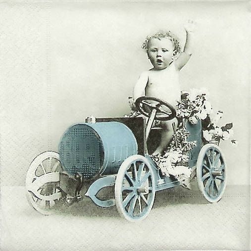  - Servítka "Vintage chlapec v aute" - 9782583_