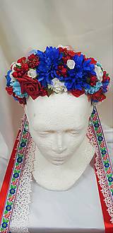 Ozdoby do vlasov - Folklórna kvetinová parta pre nevestu so stuhami - na čepčenie - 9791356_