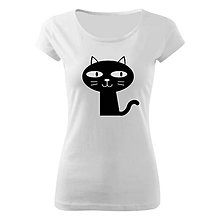 Topy, tričká, tielka - Tričko dámske s mačkou (XS - Biela) - 9790042_