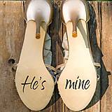 Nálepky na svadobné topánky - He's mine