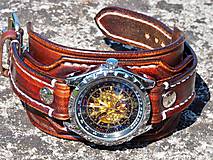 Náramky - Pánske hodinky, kožený hnedý náramok II - 9798566_