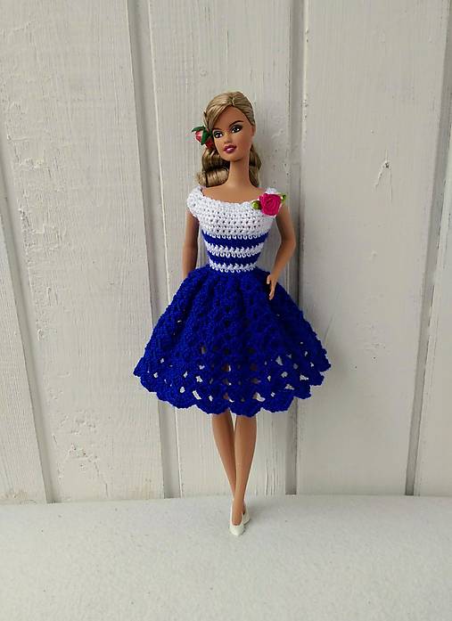  - Modrobiele háčkovaní šaty pre Barbie - 9802612_
