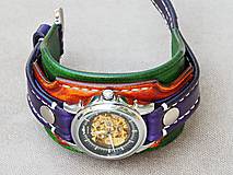 Náramky - Dámske hodinky, zelený, hedý, fialový kožený remienok - 9802876_