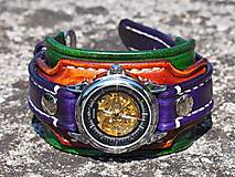 Náramky - Dámske hodinky, zelený, hedý, fialový kožený remienok - 9802878_