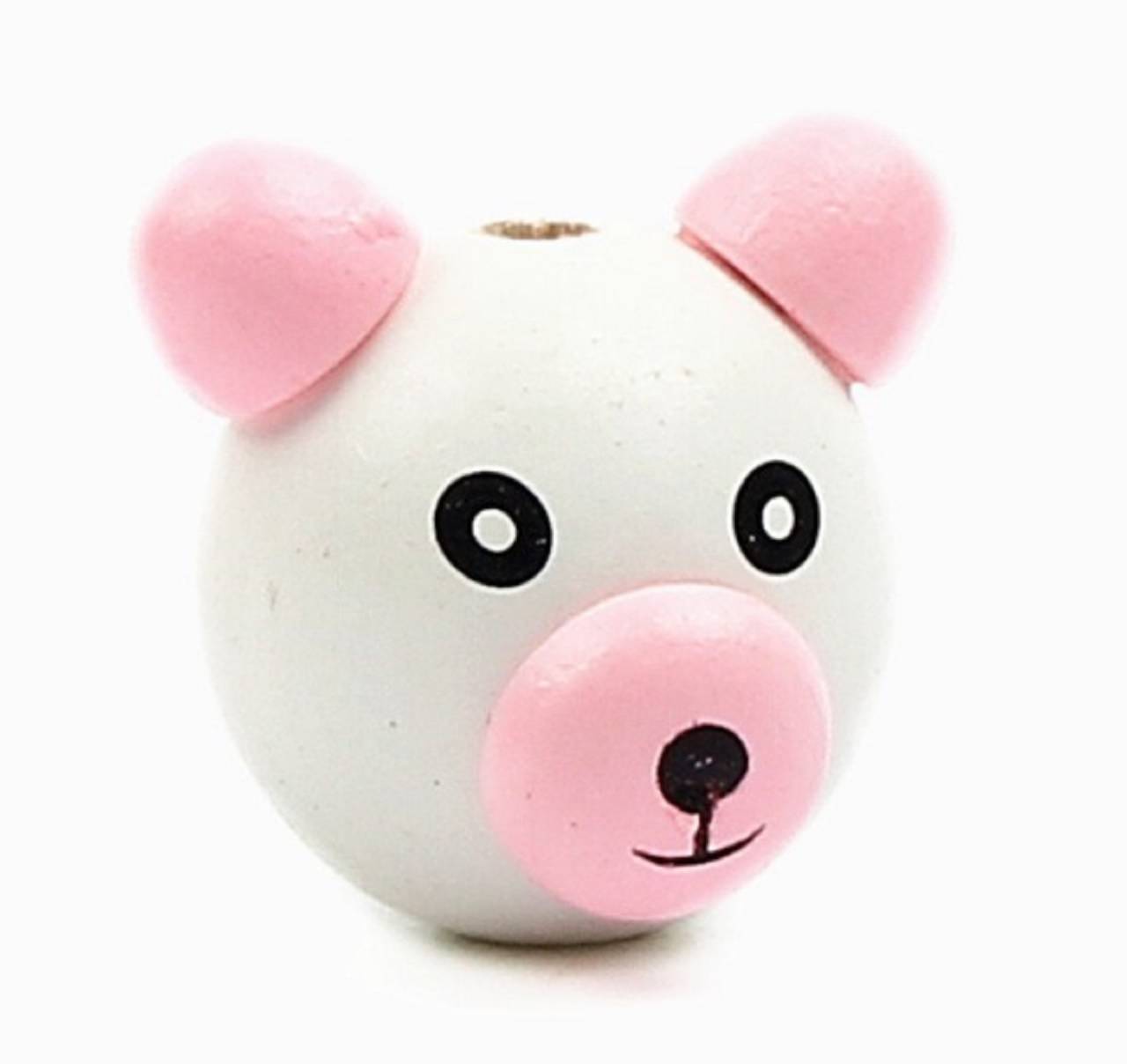 KD130 Korálka drevená macko  (biely + ružová)