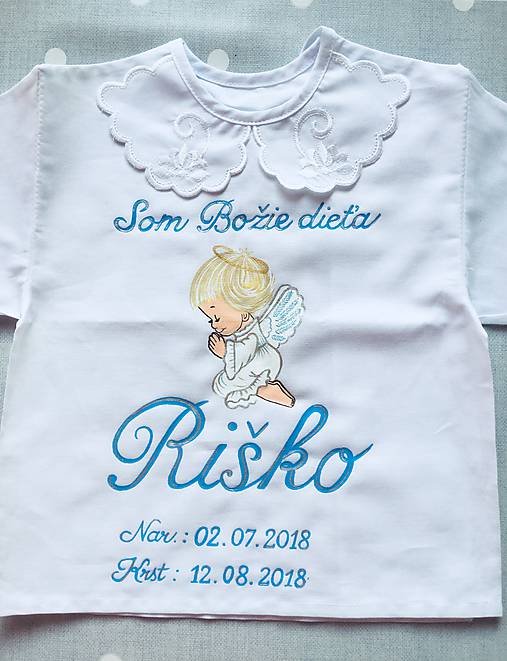 Detské oblečenie - Maľovaná košielka na krst s anjelikom- krstná košielka - 9801405_