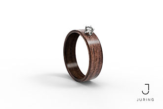 Prstene - Zásnubný drevený prsteň JURING - Orech & Zirkón  - 9804457_