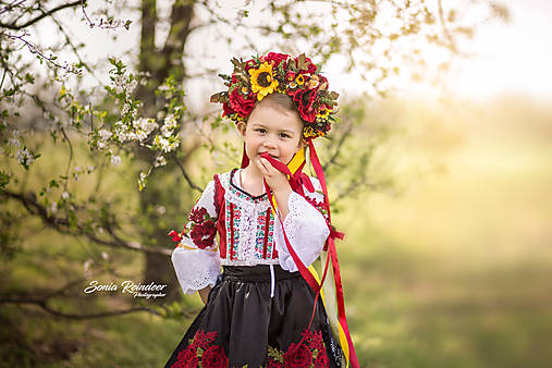 Ozdoby do vlasov - Folklórna svadobná kvetinová parta červená UNI veľkosť - 9807598_