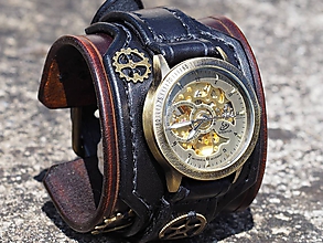 Náramky - Steampunk hodinky hnedo čierne - 9811409_