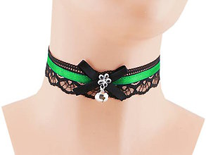 Náhrdelníky - Zelený obojok náhrdelník čipkový, kitten play obojok RT1 - 9814208_
