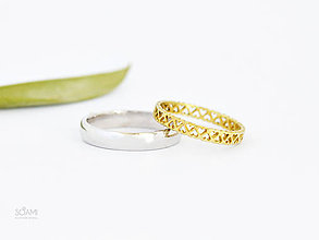 Prstene - Snubné prstene obrúčky 585/1000 zlatý a 925/1000 strieborný prsteň (žlté zlato a striebro) - 9813181_