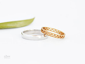Prstene - Snubné prstene obrúčky 585/1000 zlatý a 925/1000 strieborný prsteň (rúžové zlato a striebro) - 9813185_