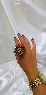 Sady šperkov - Kvetinový červeno - zlatý set - prsteň a náramok - 9812993_