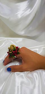 Sady šperkov - Kvetinový červeno - zlatý set - prsteň a náramok - 9812996_
