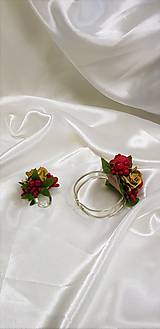 Sady šperkov - Kvetinový červeno - zlatý set - prsteň a náramok - 9812997_