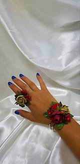 Sady šperkov - Kvetinový červeno - zlatý set - prsteň a náramok - 9812998_