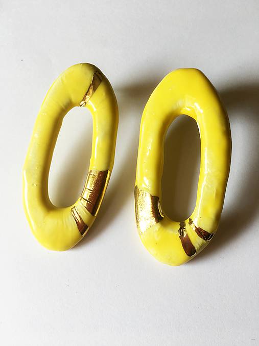 Náušnice - žlté elipsy /keramika/ - 9818097_