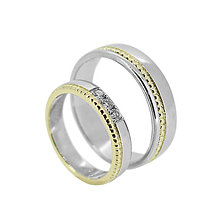Prstene - Zrnkované bielo žlté obrúčky s briliantmi - 9815857_