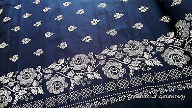 Textil - Bavlnená látka -Kvety s lemom na modrom - cena za 10 cm - 9819650_