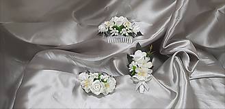Sady šperkov - Svadobný set z bielych ružičiek a kvetov čerešne - 9820184_