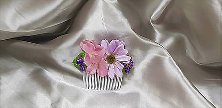 Ozdoby do vlasov - Ružovo - fialový kvetinový hrebienok do vlasov - 9820309_