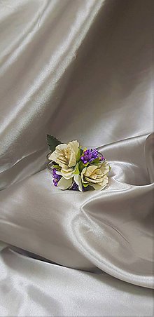 Náramky - Béžovo - fialový kvetinový náramok - 9820391_