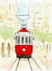 Kresby - Električka - ručne kreslená ilustrácia // tram - 9820717_