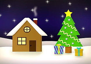 Grafika - Domček a vianočný stromček (hviezdičkové ozdoby a reťaz) - 9818180_