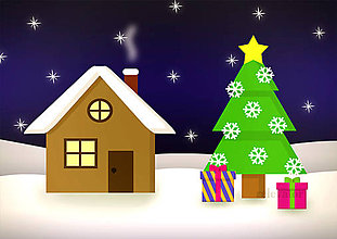 Grafika - Domček a vianočný stromček (snehové vločky) - 9819064_
