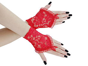 Rukavice - Dámské červená čipkové rukavice 051P1 - 9822918_