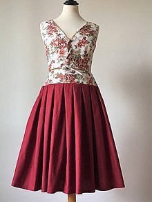 Sukne - bordová sukňa s malými kvietkami na páse ZĽAVA - 9824818_