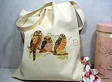 Nákupné tašky - ľanová nákupná taška Sovičky - 9825234_