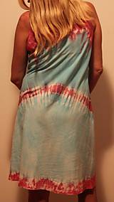 Šaty - Ľanové šaty batikované tyrkysovo ružové - 9825451_