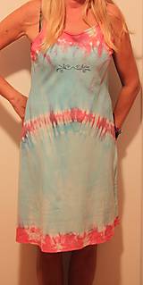 Šaty - Ľanové šaty batikované tyrkysovo ružové - 9825456_