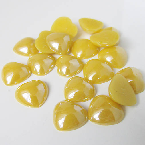 Sklenený perleťový kabošon / srdce 12x12mm (Kyslý citrón)