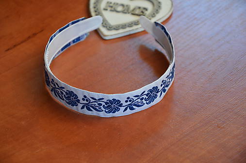 Ozdoby do vlasov - Folklórna čelenka s tmavomodrým ornamentom 2,5cm - 9830599_