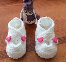 Detské topánky - pletené papučky pre bábätko biele (srdiečka) - 9833618_
