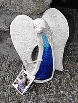 Dekorácie - Keramický modrý anjel - 9835774_