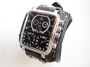 Iné šperky - Pánske hodinky s koženým náramkom čierne - 9841086_