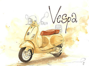 Kresby - Vespa, motorka - ručne kreslený obrázok - 9839617_