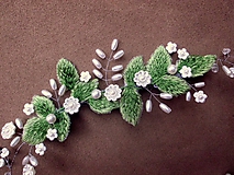 svadobný čipkový venček do vlasov - Ivory + zelený