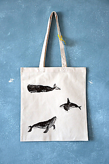 Iné tašky - Plátená taška, veľryby (Tri veľryby 2) - 9842801_