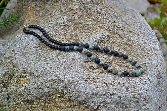 Náhrdelníky - Africký tyrkys a ónyx náhrdelník s Ag pozláteným - 9846650_