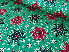 Textil - Dizajnová bavlna Geo Poinsettias - GREEN - 9860925_