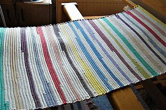 Úžitkový textil - Tkaný koberec biely s farebnými pásmi - 9861149_