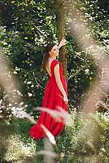 Šaty - Dlhé červené ľanové šaty - 9867427_